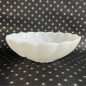 Vintage Hazel Atlas Swirl Milk Glass Scalloped Bowl